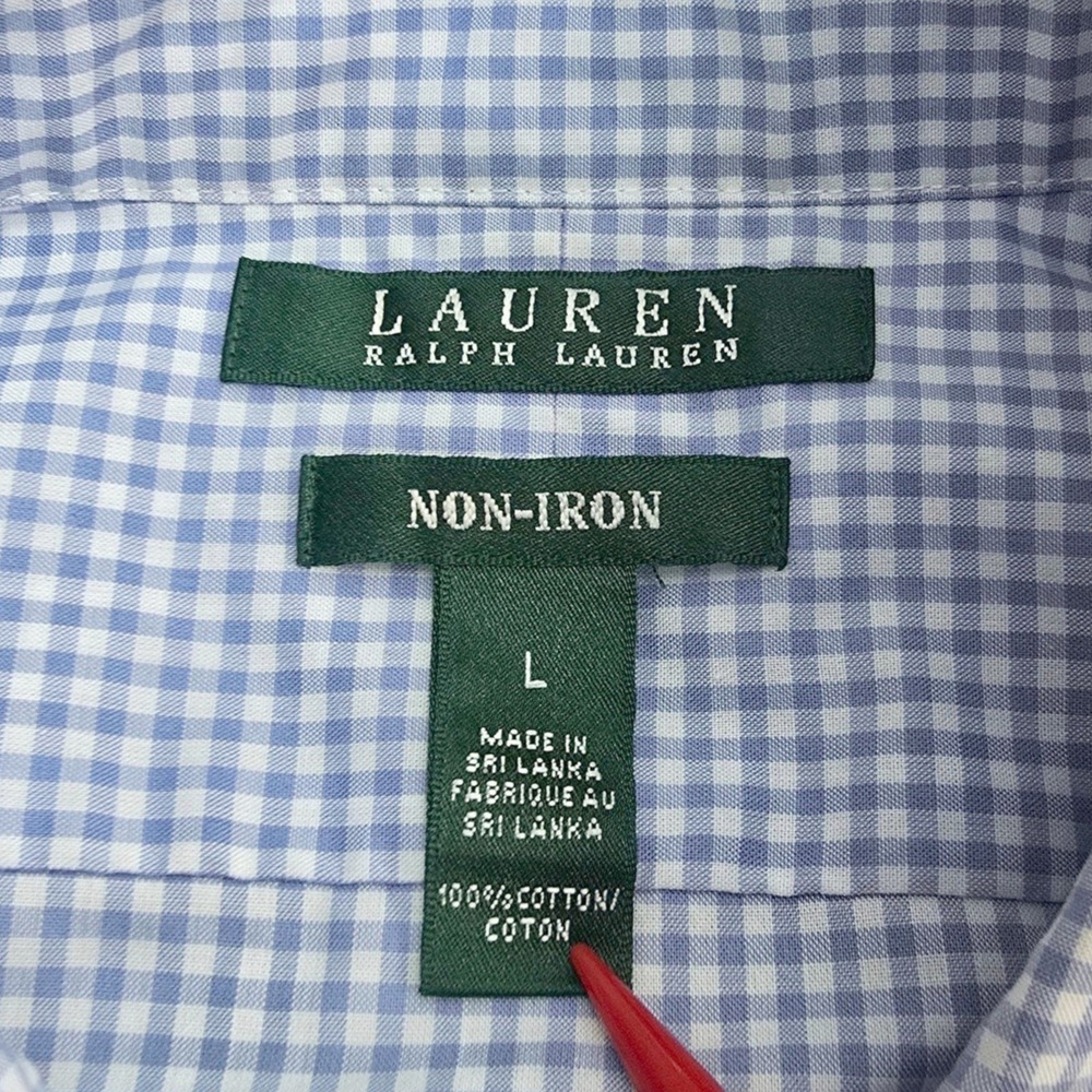 Lauren Ralph Lauren Shirt Womens L Blue Cotton Gingham Non-Iron Button Up Preppy - Picture 5 of 11